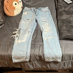 Size 6 90’s Super High Rise Straight blue distressed jeans